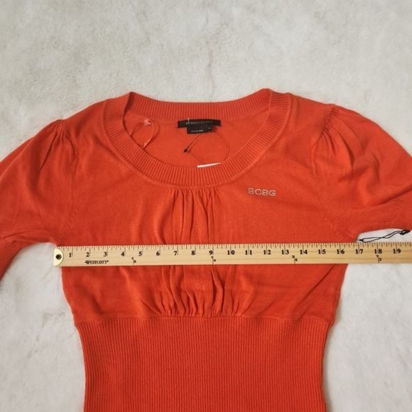 BCBGMaxAzri Orange Knit Short Sleeve Top Scoop Neck Cotton Stretch Women Medium - Picture 10 of 11